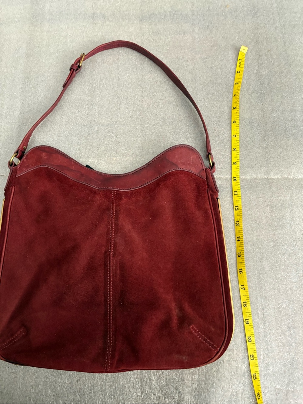 Club Monaco Burgundy Suede Leather Shoulder Bag with Leather Trim - Picture 2 of 14